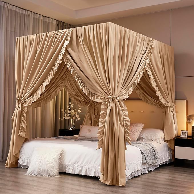 Mengersi Canopy Bed Curtains Queen Size,Royal Breathable Private Space-Elegant Bed Curtains Bedroom Decor for Adults,Champ...