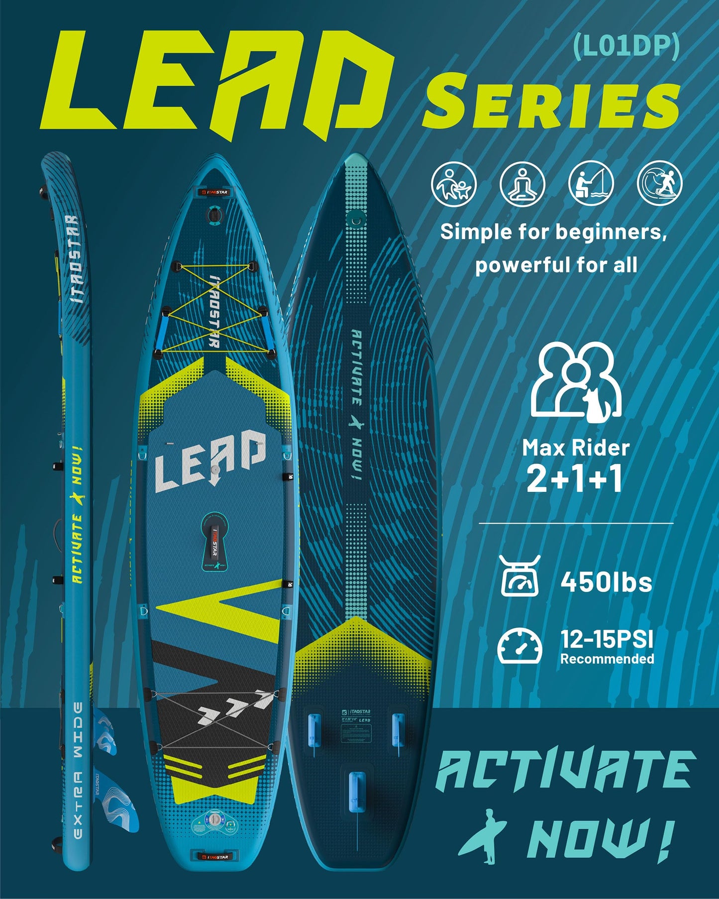 iTAOSTAR Lead 12' × 35" Inflatable Stand Up Paddle Board with Seat, Extra Wide SUP Board with 5 Fins Stable Design for Adults, Youth, All Skill Levels, Lakes, Oceans & Fishing