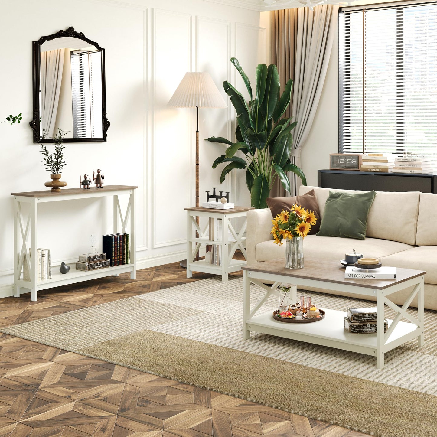 Sophia & William Console Table with Storage Shelf, 2 Tier Farmhouse Sofa Table for Entryway, Hallway, Living Room, Ivory