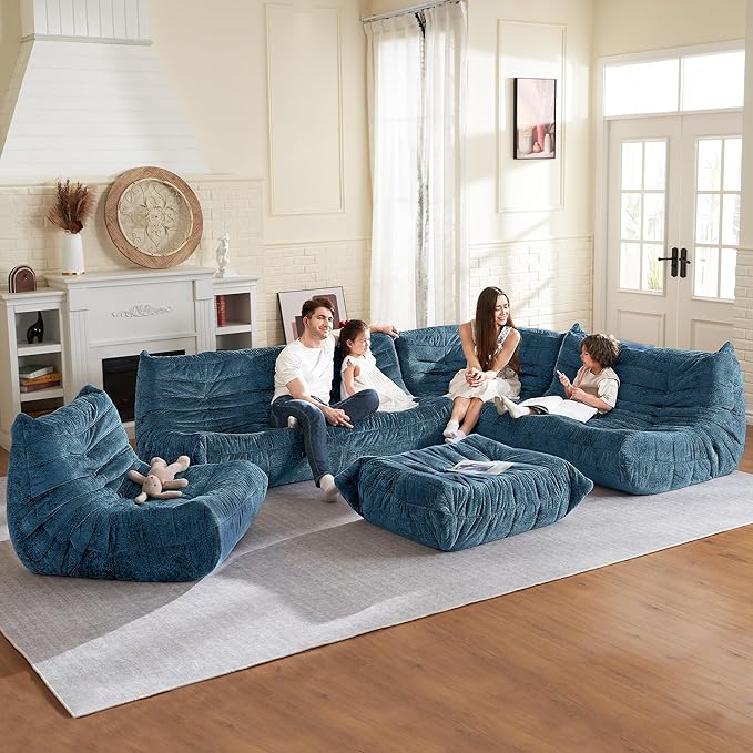 HABUTWAY Bean Bag Chair, Memory Foam Bean Bag Chairs for Adults, Fireside Corner Chair Lazy Floor Corner Sofa for Living Room, Bedroom, Dorm, Office (Navy Blue)
