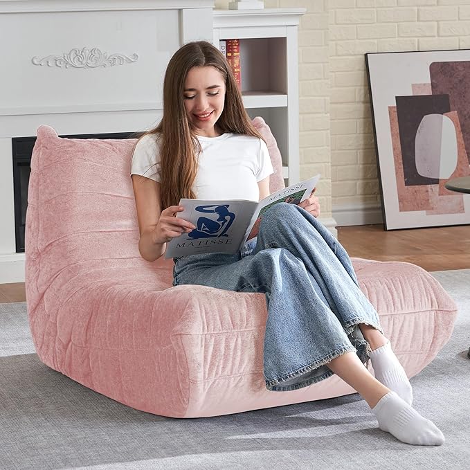 HABUTWAY Bean Bag Chair, Giant Bean Bag Chairs for Adults, Bean Bag Sofa with Filler Faux Fur, Memory Foam Bean Bag Couches Fireside Lazy Sofa for Living Room, Bedroom, Office (Pink)