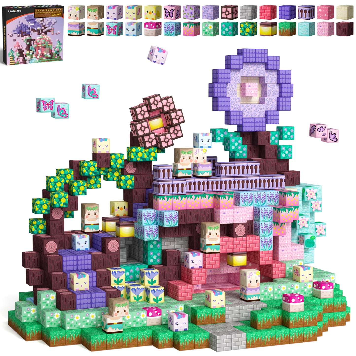 GobiDex 100PCS Magnetic Blocks Kids Building Toys for Boys Girls 3+, Game-Based Build MagWonder with Magnet Construction Toys, STEM Sensory Gift for Birthday (1 inch)