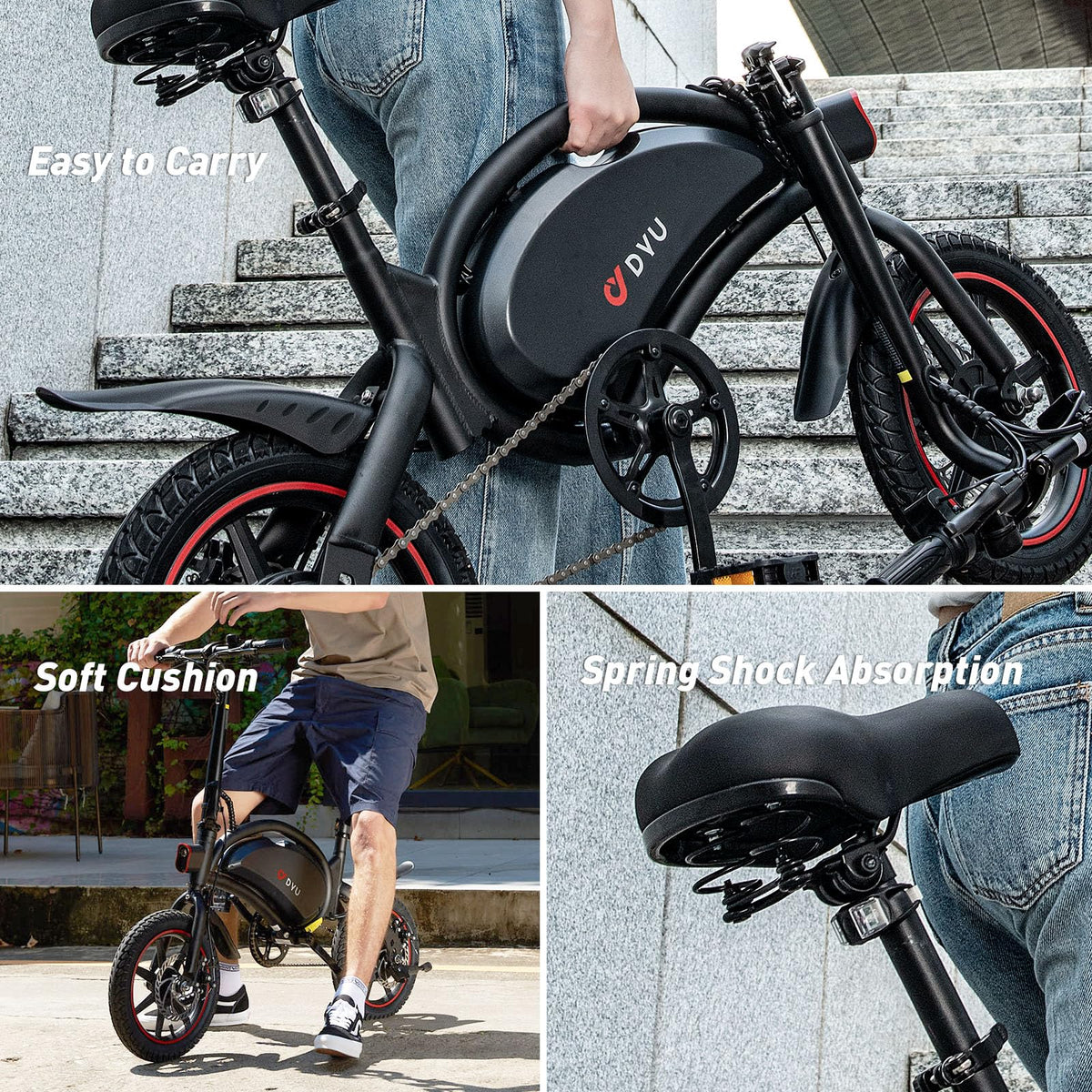 DYU Electric Bike for Adults, 14 inch Folding Electric Bicycle,Commuter City E-Bike wirh 350W Motor and 36V 10AH Lithium-Ion Battery,30~35 Miles Travel Range