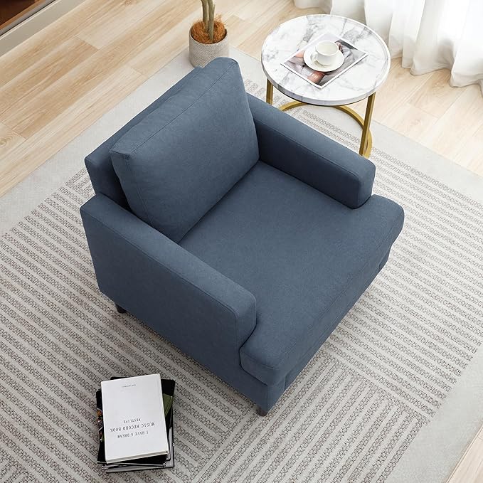 Weture Mid-Century Accent Chair,Modern Linen Fabric Armchair for Living Room,Comfy Upholstered Reading Accent Chairs for Bedroom,Single Sofa Chair with Wood Legs (Blue Grey, 1 Pack)