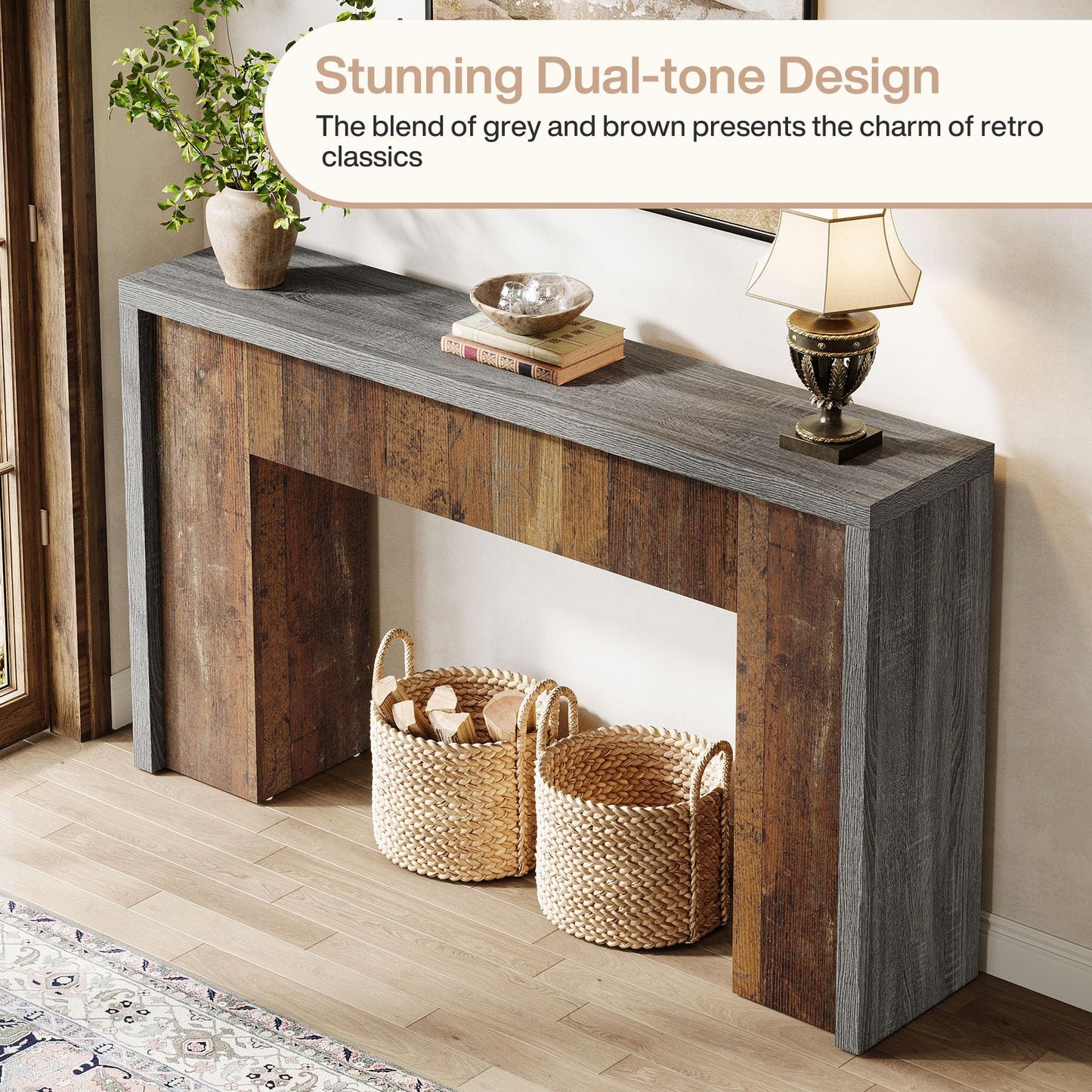 Tribesigns 55-Inch Console Entry Table, Farmhouse Sofa Table Behind Couch with Dual-Tone Design, Accent Foyer Furniture for Hallway, Entrance, Living Room