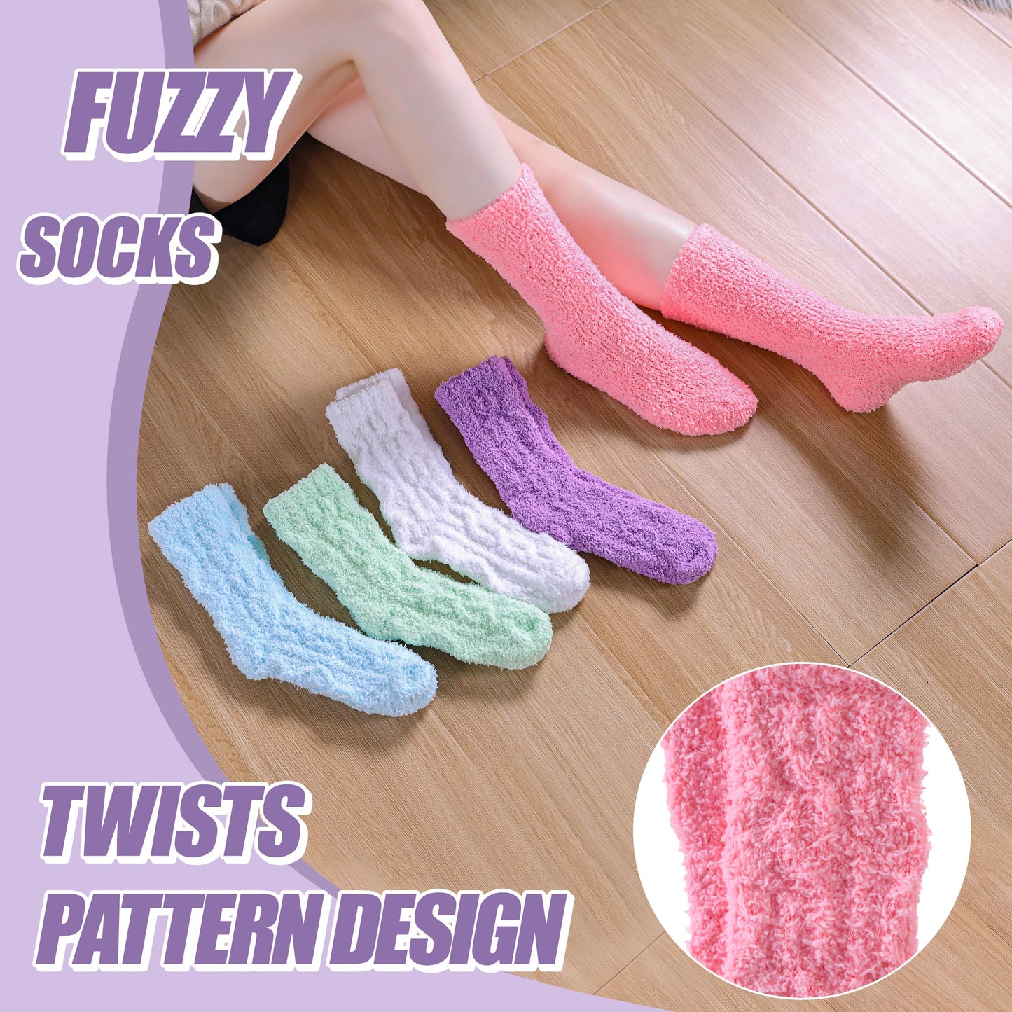 NOCIN COLOR Womens Fuzzy Socks Cozy Fluffy Slipper Soft Winter Warm Home Sleeping Christmas Socks （5 Pairs Candy Colors）