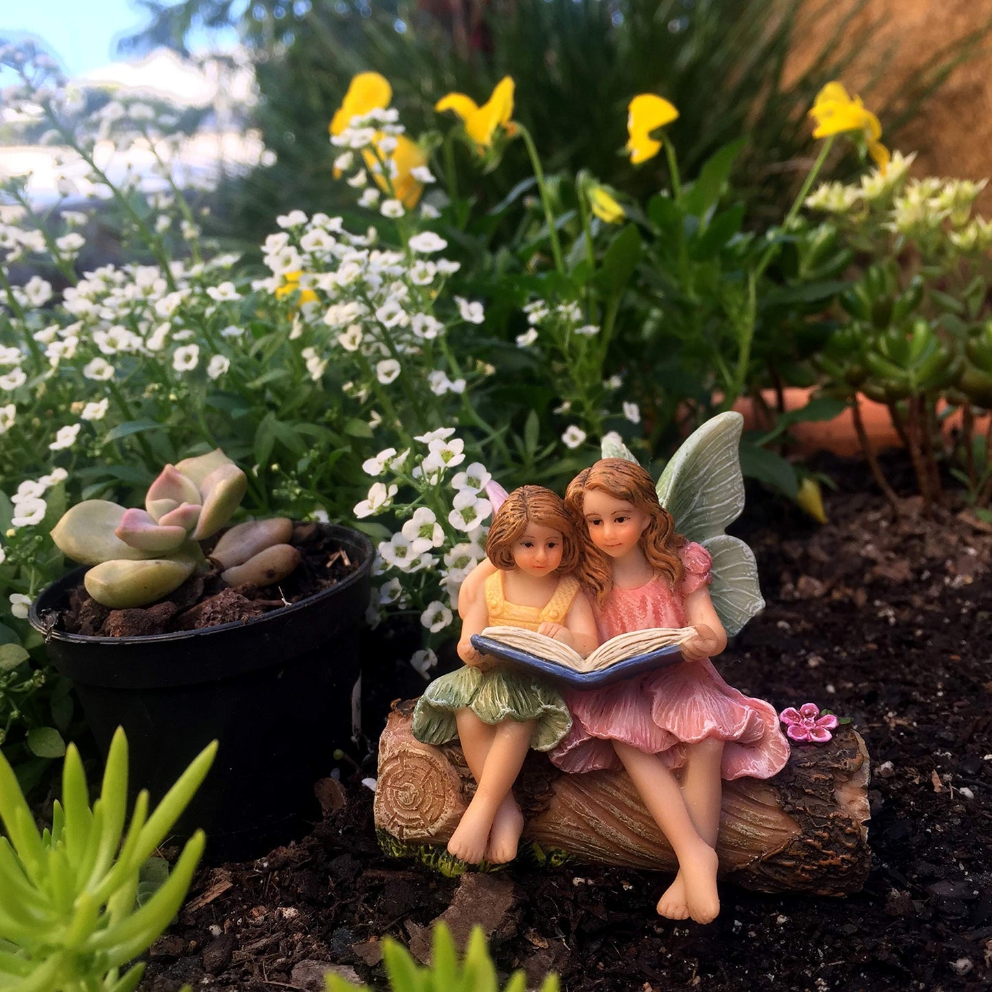 PRETMANNS Fairies for Fairy Garden - Accessories for an Outdoor or Indoor Miniature Garden – Adorable Hand-Painted Resin Figurines – 2 Sitting Sisters 1 Piece