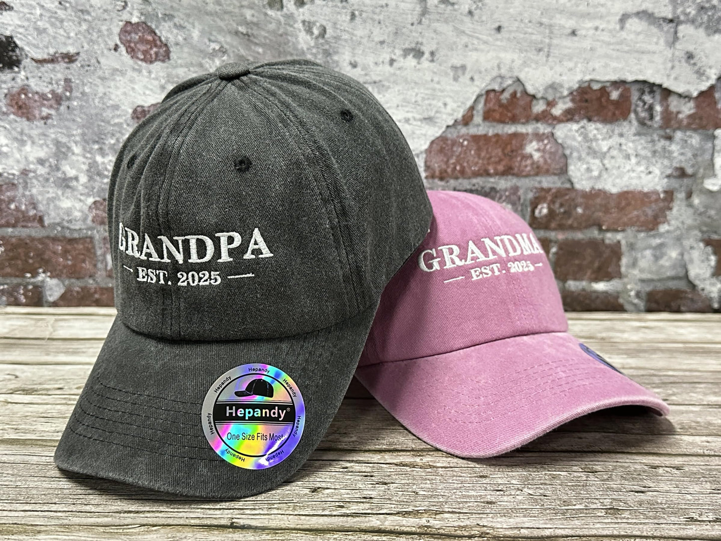 Hepandy Grandpa Grandma 2025 Hats, Birthday Gifts for for Men Women, Washed Black & Pink Embroidered Baseball Caps Dad Hat