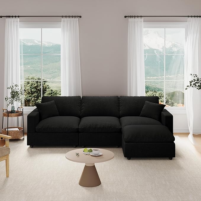Modular Sectional Sofa Cloud Couch for Living Room, Modern Minimalist Comfy Deep Sofa Couches, Upholstered Couch with Removable & Washable Cushion Covers, Wide Armrest, Filled with Down and Cotton