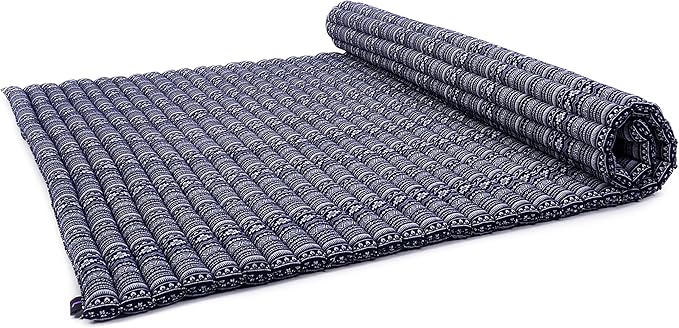 Leewadee - Foldable Floor Mattress - Japanese Roll Up Futon -Trifold Tatami Mat- Guest Floor Bed - Camping Mattress - Thai Massage Mat, Kapok Filled, 75 x 57 inches, Blue White
