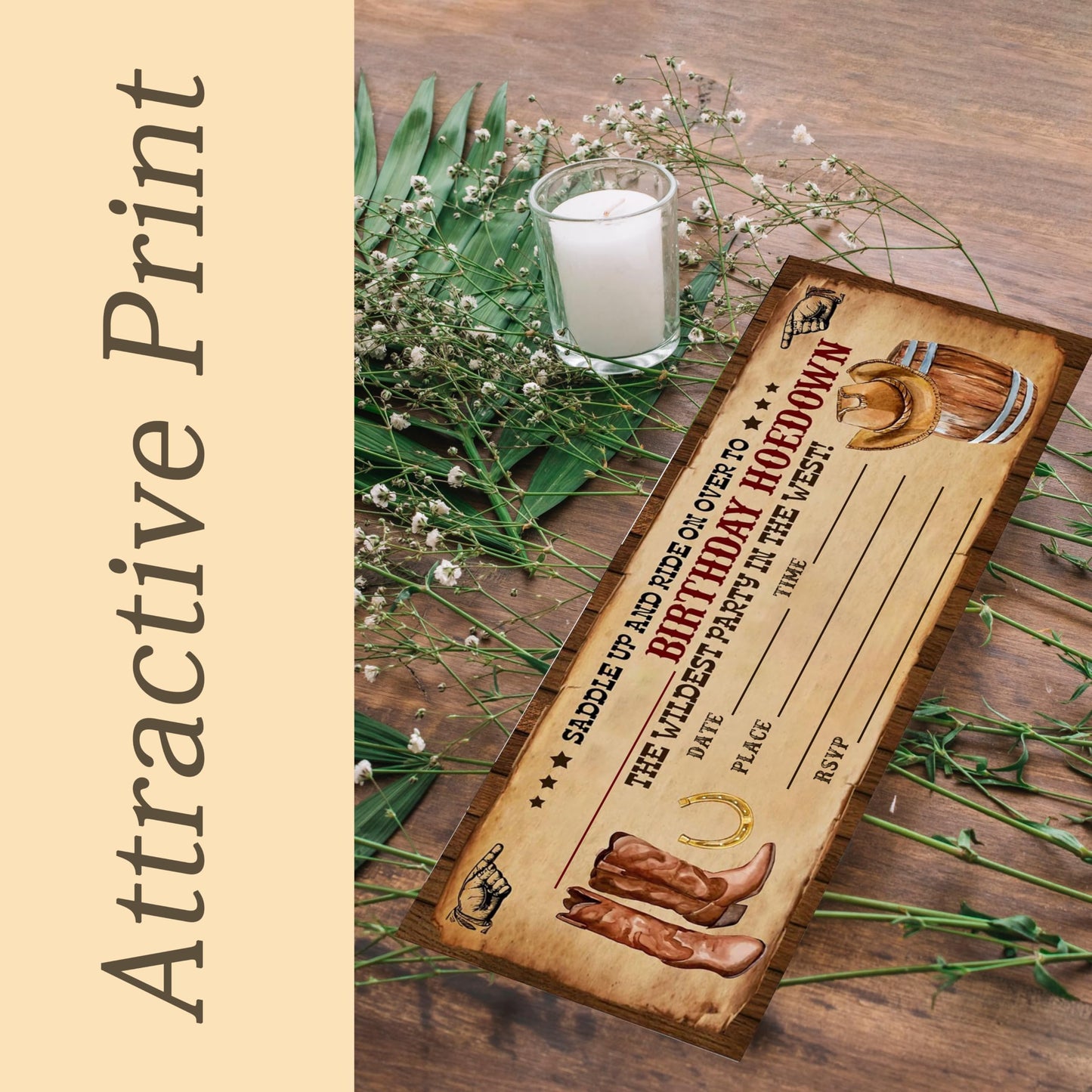 heiyihe Retro Birthday Cards-The Wildest Party Ticket Invite Cards-Retro West Boots Birthday Invitation with Envelopes for West Lovers-Celebration Party Favor & Supplies (20 Packs)-A22