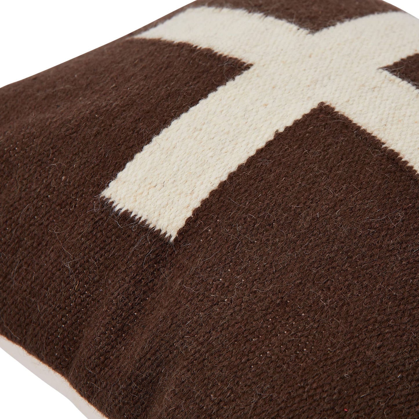 Creative Co-Op Swiss Cross Cotton Wool Throw Natural Pillow, Brown and Cream
