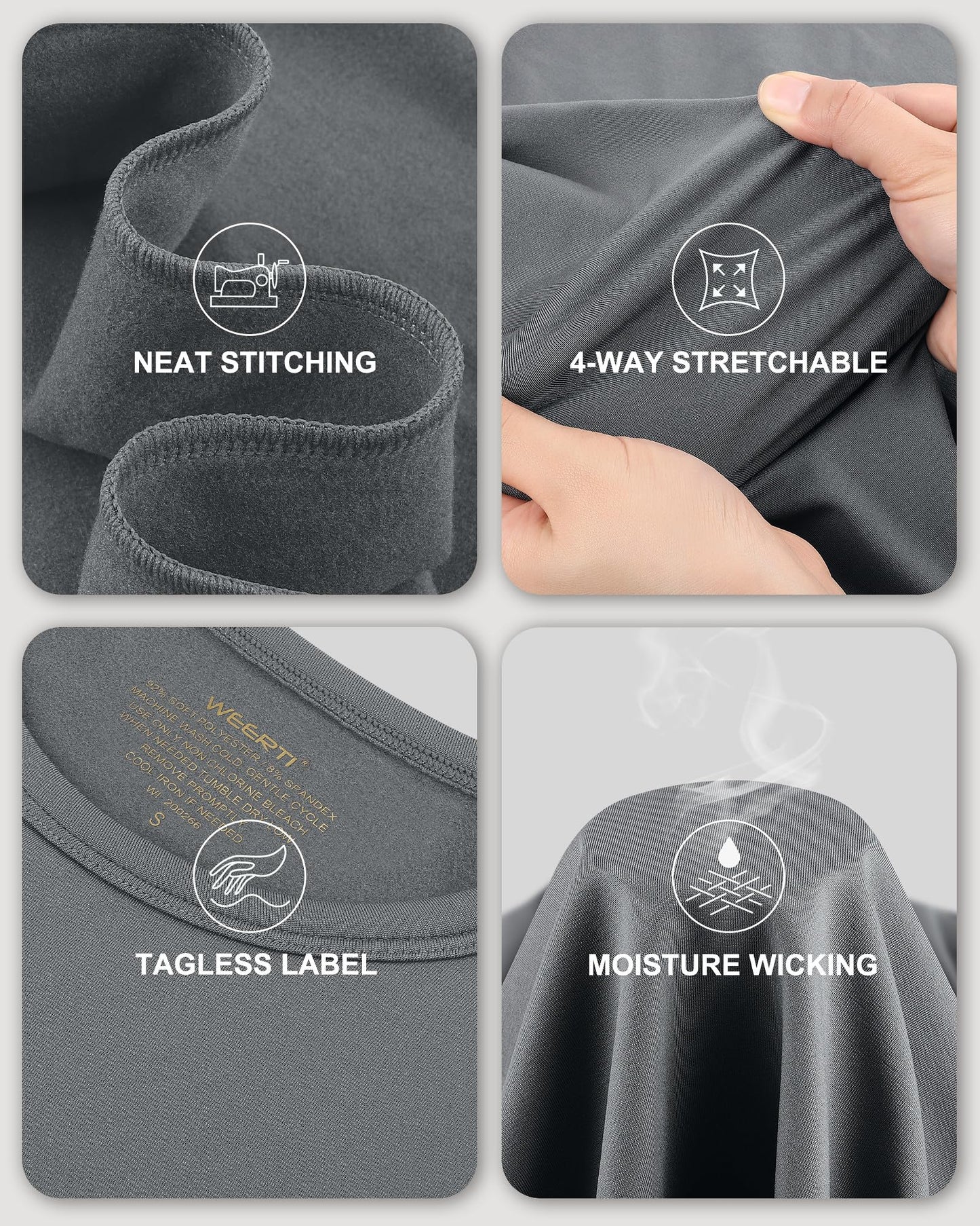 WEERTI Thermal Underwear for Men Long Johns with Fleece Lined, Base Layer Men Cold Weather Top Bottom Grey