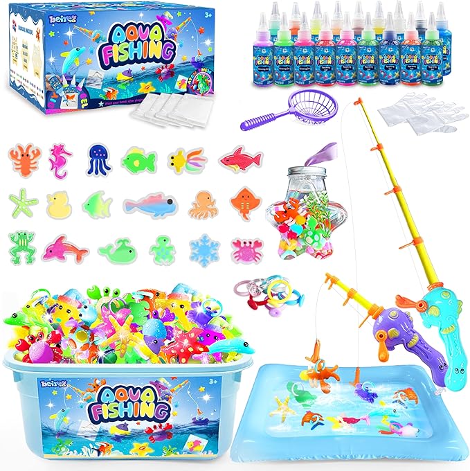 BEIREG Aqua Water Fairy Gel Kit, Magic Squishy Elf Water Toy Kit with 18 Color Gel, 18 Shape Molds, 2 Fishing Toy, Create ...