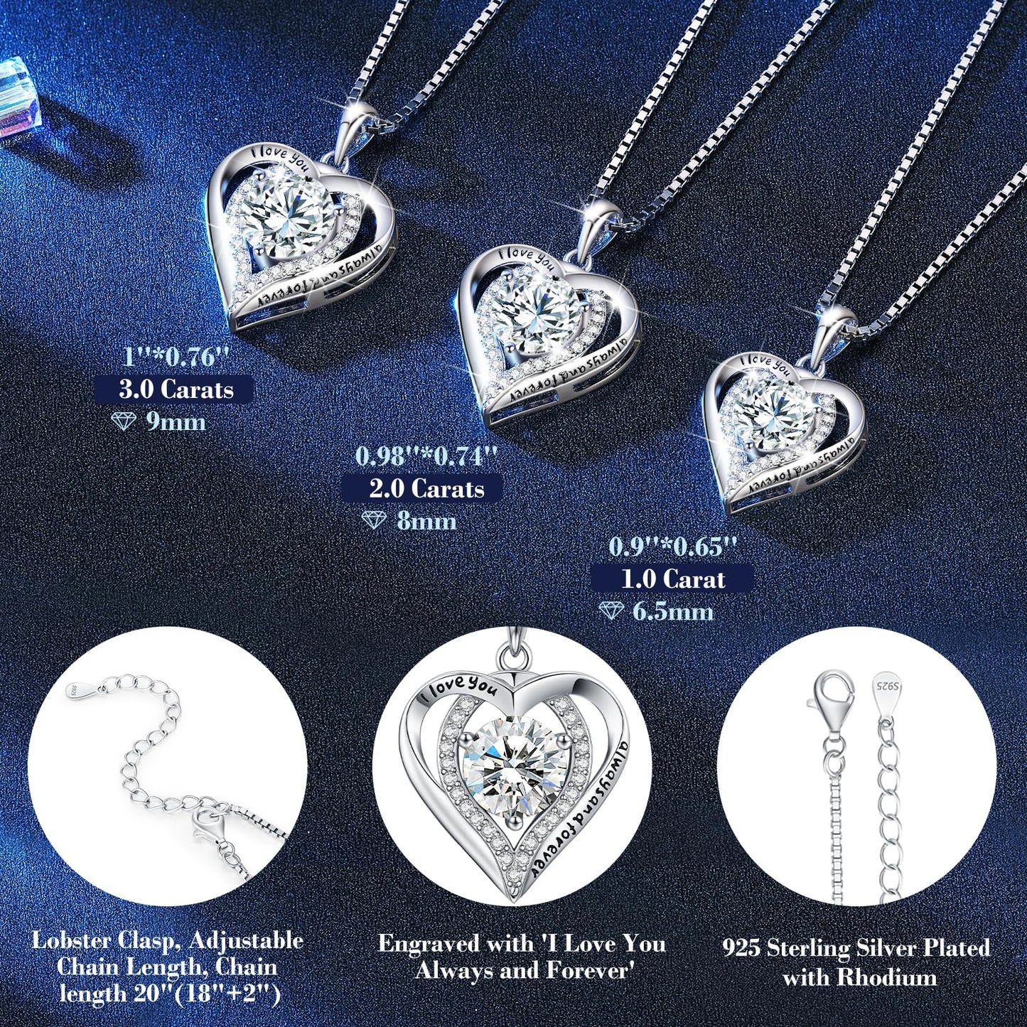 DOFRID Moissanite Necklace for Women, 1-3 Carat Heart Pendant Necklace, 925 Sterling Silver, Anniversary Present for Wife, Women, Birthday Gifts for Wife, Jewelry Gifts for Girlfriend, Mom