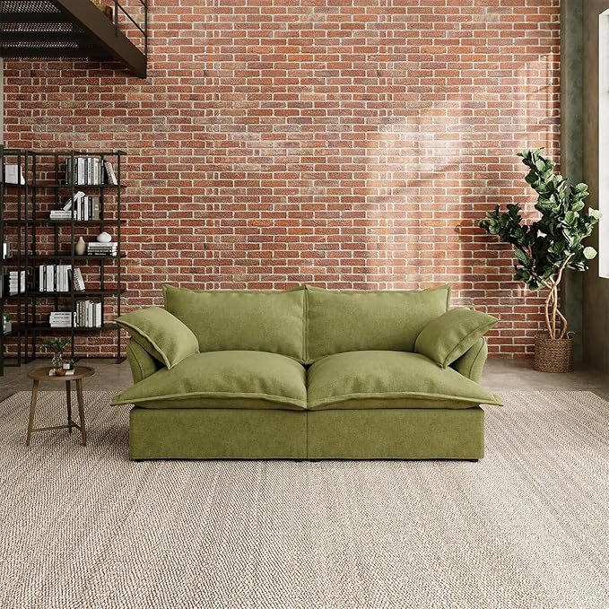 Intuition Decor 76.4" Cloud Sectional Couch,LoveSeat Down Fill Modular Modern Sectional Sofa,Fluffy Couch with Removable & Washable Cushion Covers,Corner for Living Room,Olive Green