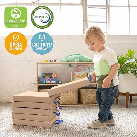 ECR4Kids SoftZone Floor Cushions, Square, Flexible Seating, Sand, 6-Piece