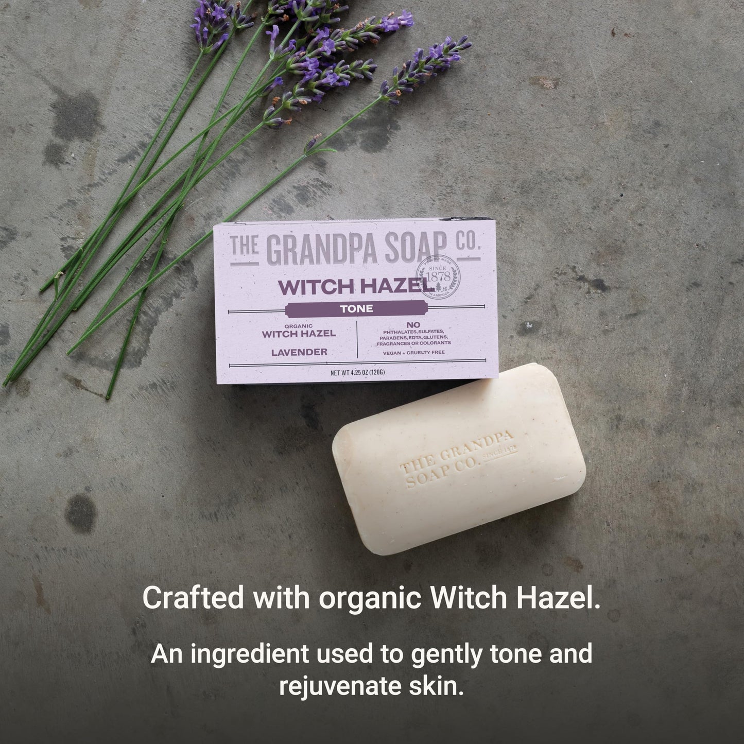 The Grandpa Soap Company Witch Hazel Bar Soap - Gently Tones Skin, With Witch Hazel and Lavender, Provides a Relaxing Effect, Ve