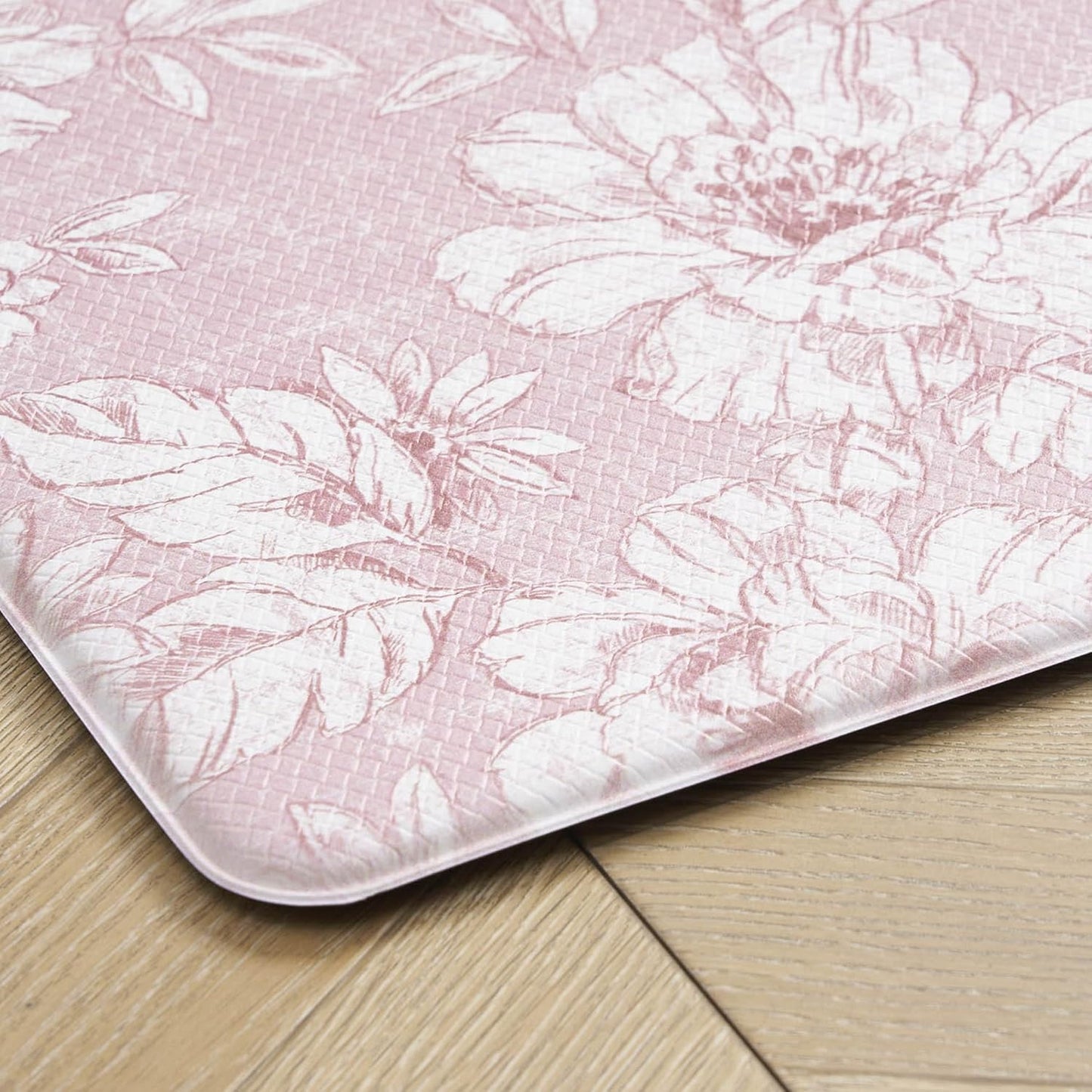 Laura Ashley - Anti-Fatigue Kitchen Mat, Iris Floral Design, Stain, Water & Fade Resistant, Cooking & Standing Relief, Non-Slip Backing, 2 Piece Set, Soft Pink Iris