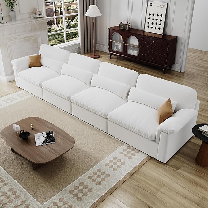Cloud Sectional Couch, Down Filled Couch, Modular Couches Sofa for Living Room, Minimalist Deep Seat Modern Couches,Sofa Cover Removable,Chenille Fabric (146" 4 Seat)