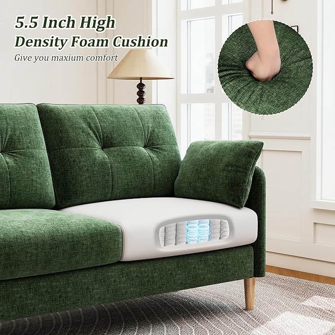 Hanherry Loveseat Sofa, 64.6" Small Couch for Living Room, Comfy Chenille Fabric Love Seat for Bedroom with Throw Pillow,Removable Cushion Cover,Couches for Small Space,Apartment,Dorm