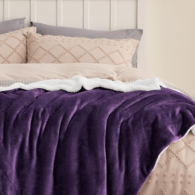 Bedsure GentleSoft Sherpa Fleece Blankets Queen Size for Bed - Thick and Warm Throw Gifts for Women and Girls, Soft Fuzzy Plush Queen Christmas Blanket for Winter, Non-Heated, Purple, 90x90 Inches