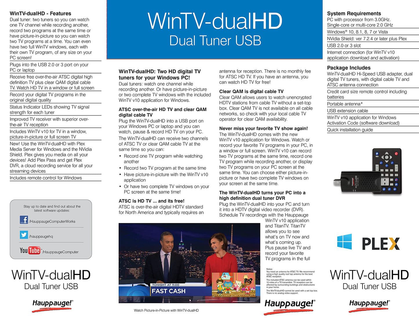 Hauppauge Wintv-Dualhd Dual Usb 2.0 Hd Tv Tuner For Windows Pc 1595,Black