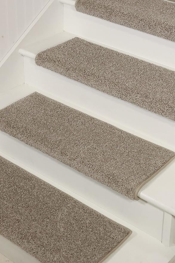 Oak Valley Designs™ Rounded Bullnose Carpet Stair Treads - Anti Slip Indoor Stair Mats for Wooden Stairs, Style: Stoney Brook, Castle 27" W X 9.75" D (Set of 14)