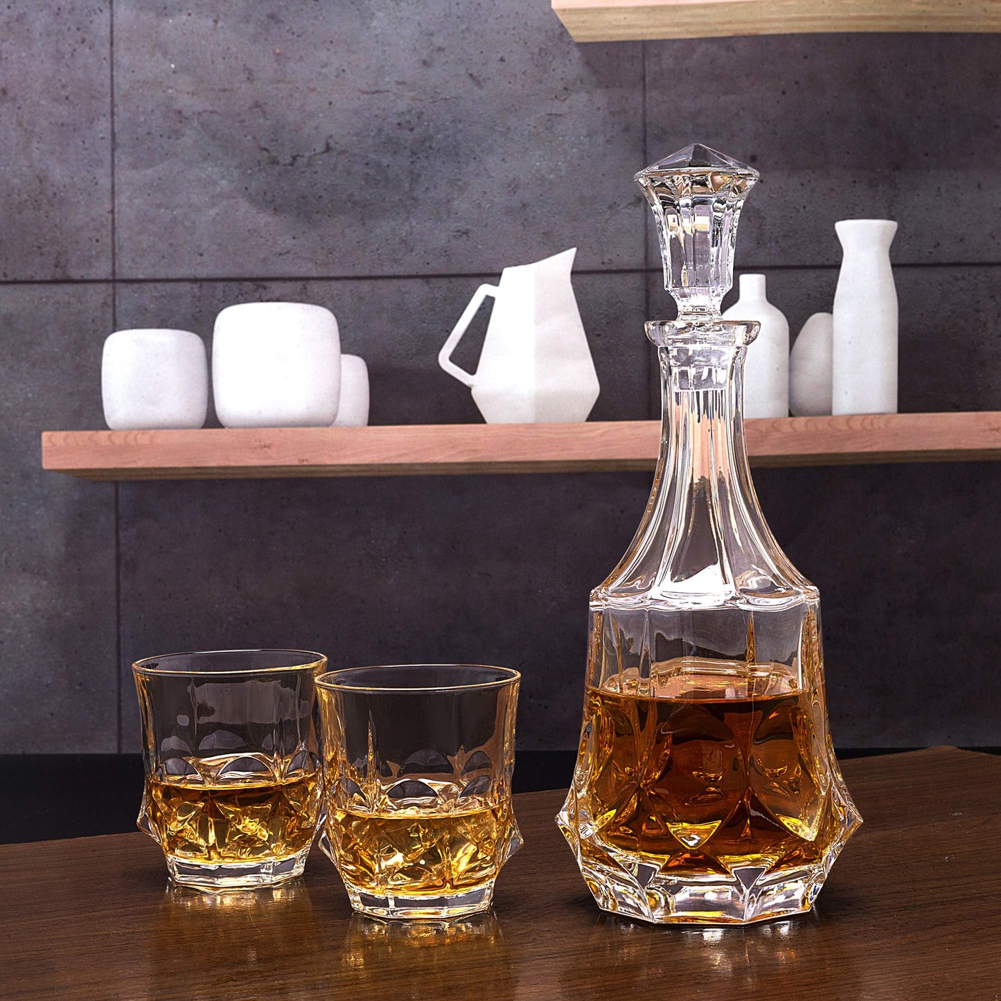 KANARS Whiskey Decanter Sets for Men, 25 Oz Liquor Decanter with 10 Oz Crystal Glasses in Luxury Box for Bourbon Scotch Rum Tequila Vodka, Whisky Gifts for Christmas Birthday Thanksgiving