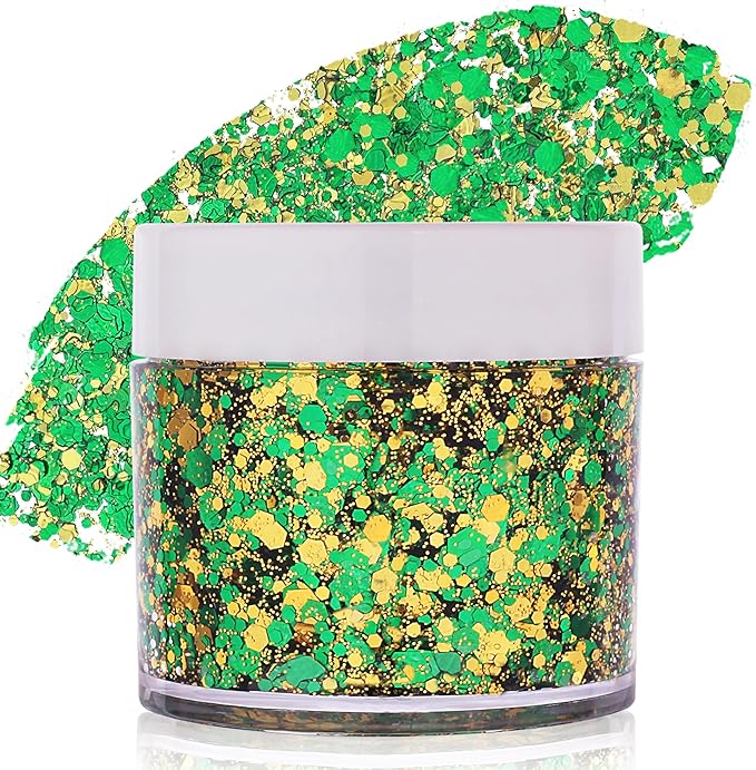 Paminify Green Face Glitter Gel,Mardi Gras Outfit for Women,Gold Hair Glitter Green St Patrick's Day Accessories,Mardi Gra...