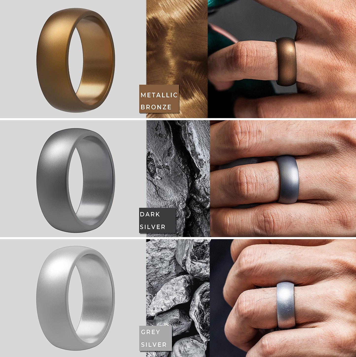 ThunderFit Silicone Wedding Rings for Men, Rubber Engagement Bands 8.7mm Wide 2.5mm Thick - 1/2/3/4/5/6/7/12/16 Variety Multipac