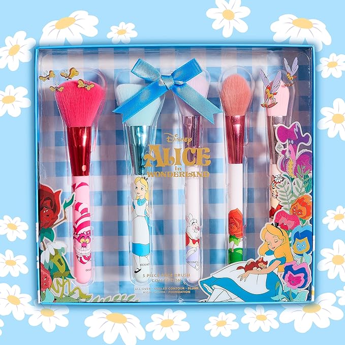 Disney Alice 5PC Premium Makeup Brush, All-over, Highlighter, Concealer, and Eyeshadow Brush for women and girls by Belle Maison