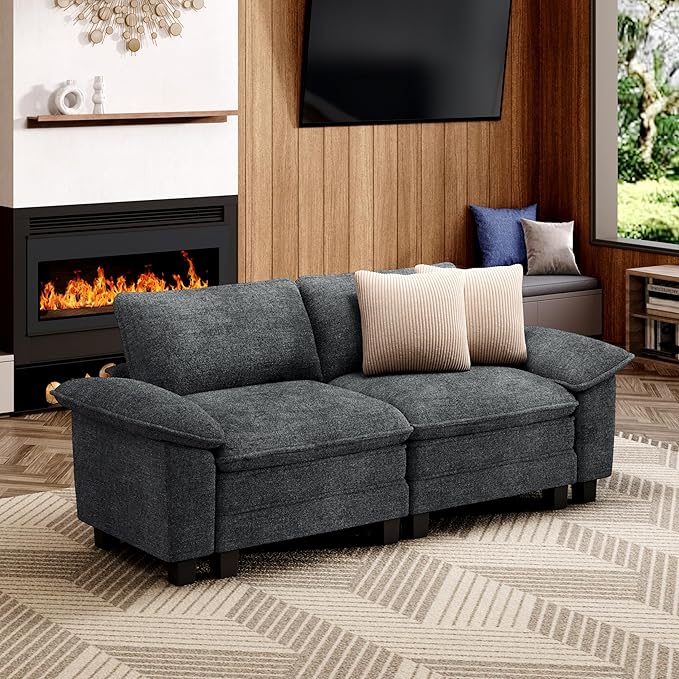 MIXPATIO 87" Cloud Modular Sectional Loveseat, 2-Seater w/Deep Seat & Removable Arms, Plush Chenille for Small Living Room & Apartment - Cyan