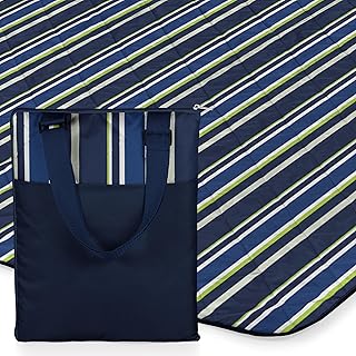 ONIVA - a Picnic Time brand - Vista Outdoor Picnic Blanket & Tote - Beach Blanket - Camping Blanket, (Blue Stripe Pattern ...