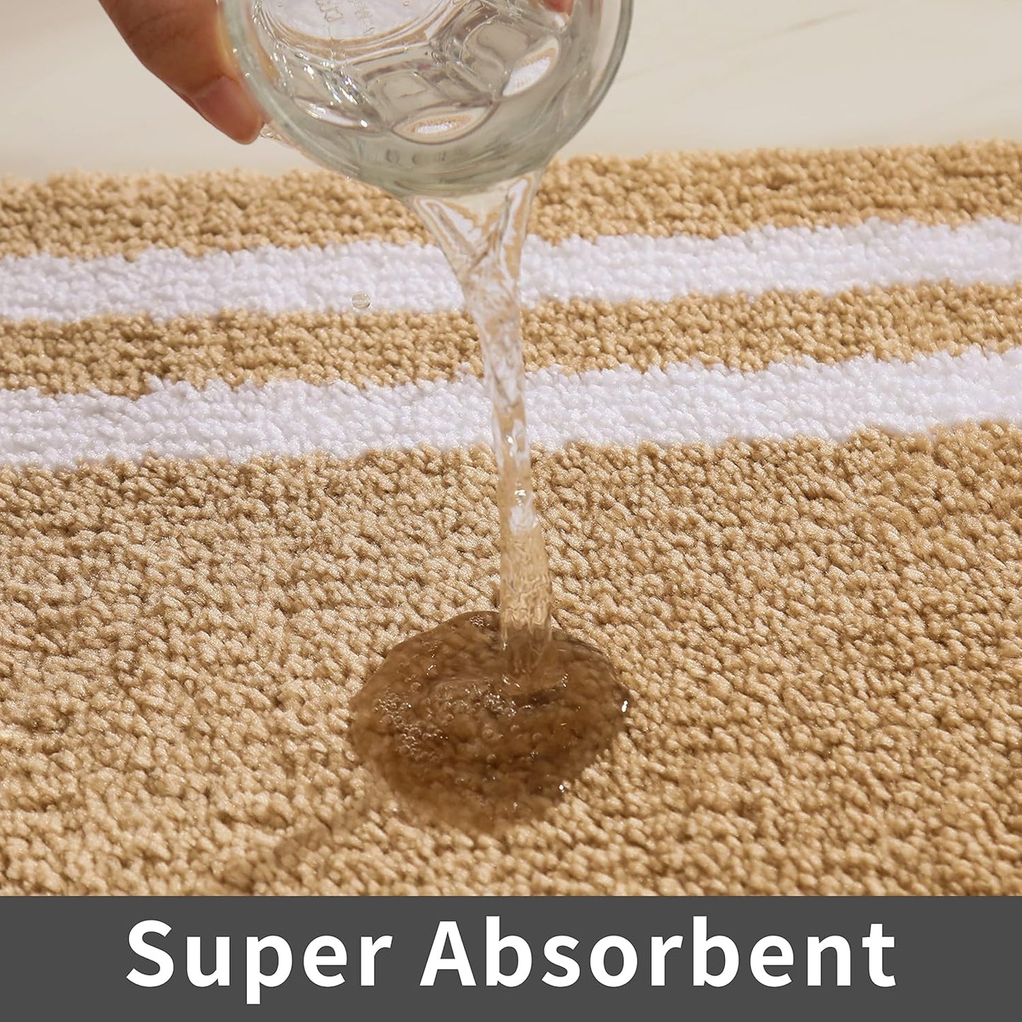 COSY HOMEER Extra Thick Bath Rugs - Anti-Slip Bath Linen Sets Mats Soft Plush 100% Strong Polyester Mat Living Room Bathroom Water Absorbent(Beige,17x27 - Inches)