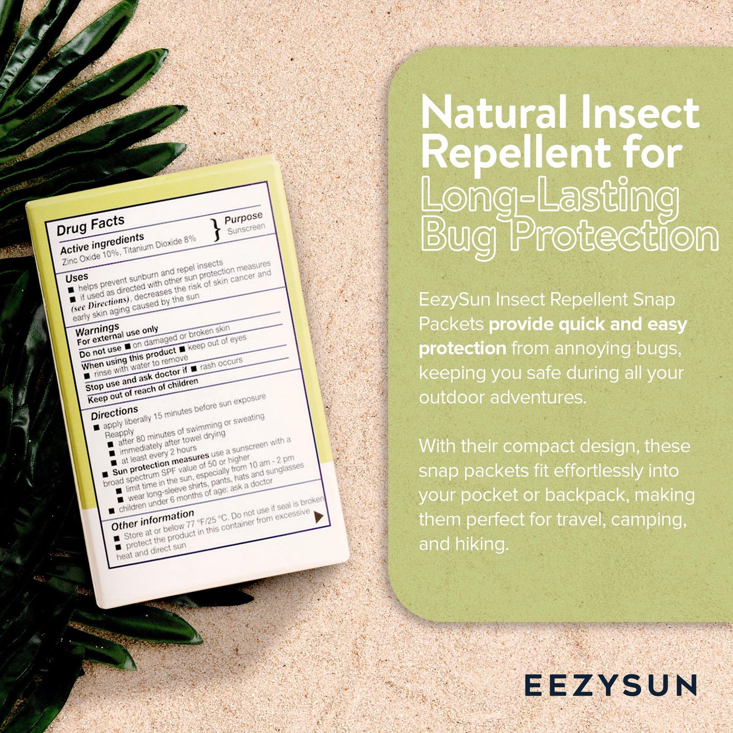 EEZYSUN SPF 50 Sunscreen and Insect Repellent Snap Packets - Sunscreen Travel Size Bug Repellent with Citronella Oil, Lemongrass