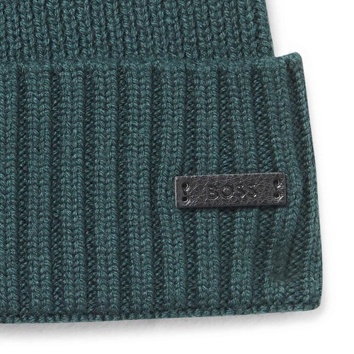 BOSS Fati Ribbed Knit Hat, Pine Tree Green, One Size