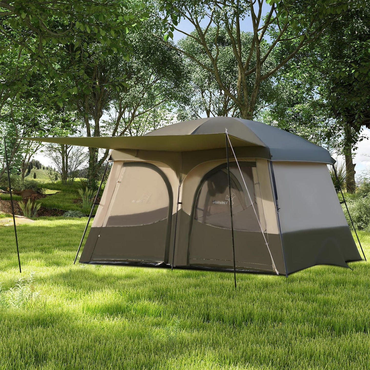 Vidalido Tents，6-8 Person Camping Tent with Extended Vestibule，2 Room Weather Resistant Family Tents，Easy Install Waterproof Outdoor Tent for Backpacking and Camping Hiking