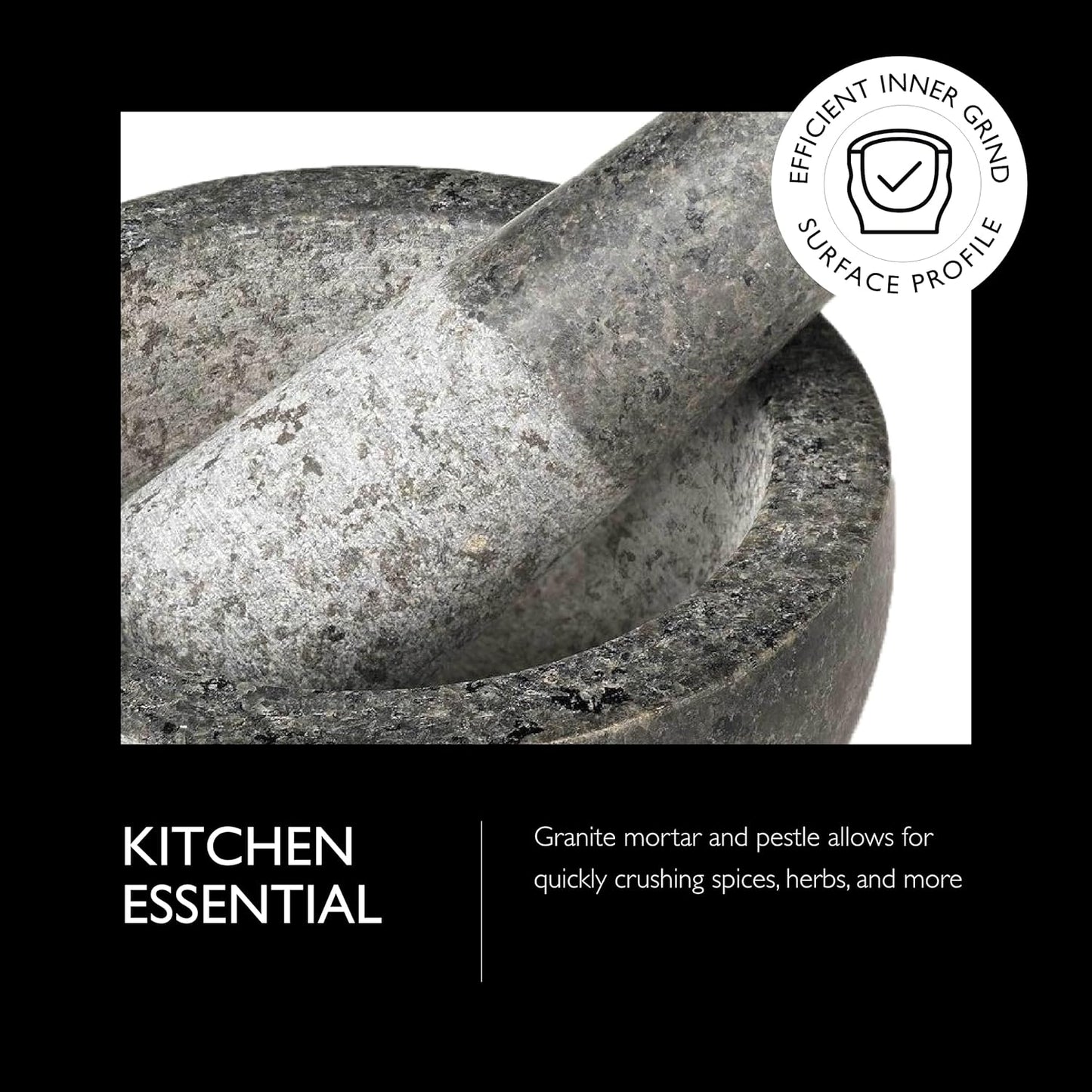 Cole & Mason Granite Mortar & Pestle - Unpolished Stone Mortar Bowl & Pestle - Home Kitchen Essentials & Cooking Accessories - Non-Porous Mortar & Pestle Spice Grinder Set - 5.5"