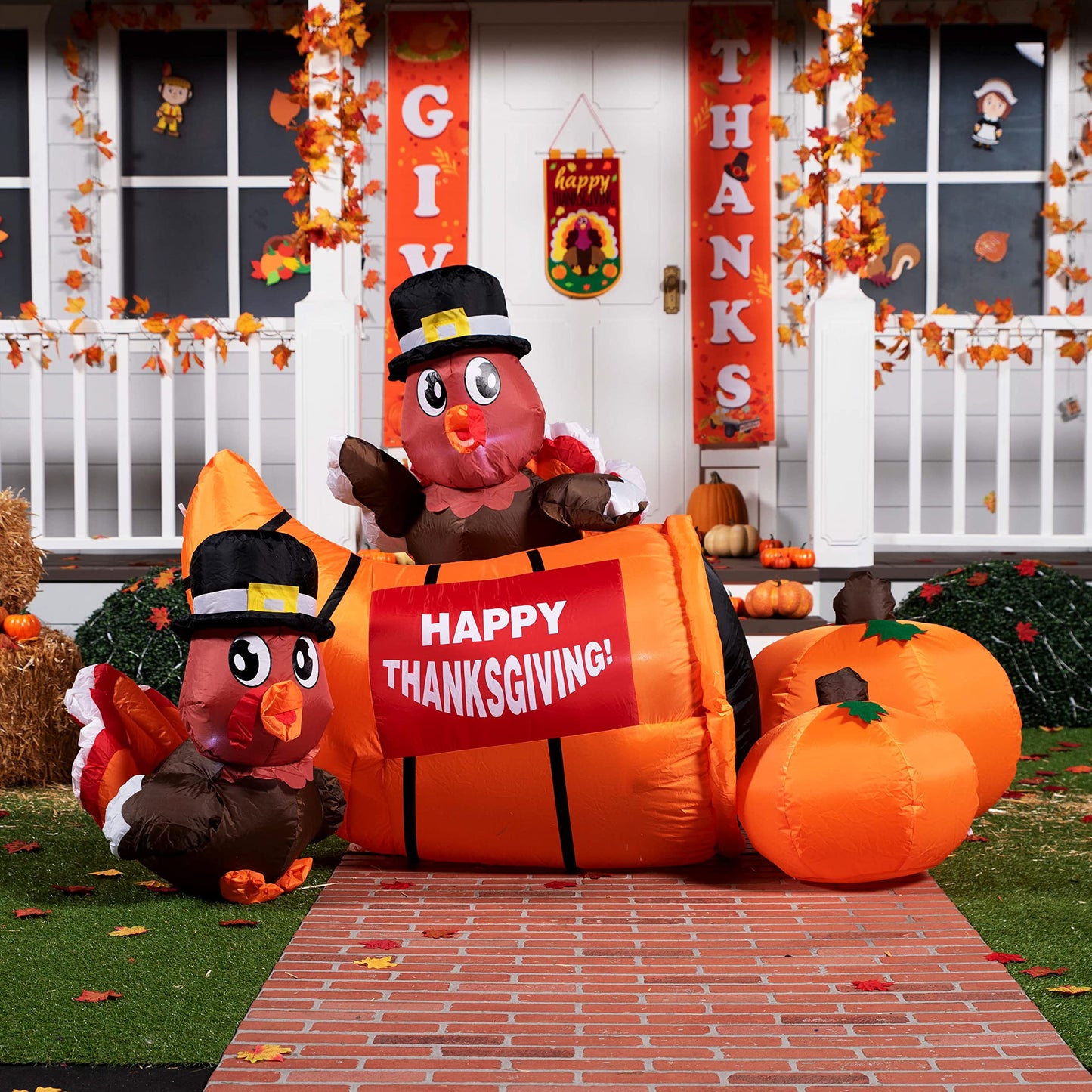 Joiedomi Thanksgiving Inflatable Decoration 6 FT Long Turkey Cornucopia Inflatable with Built-in LEDs for Thanksgiving Party Indoor, Outdoor, Yard, Garden, Lawn Fall Decor