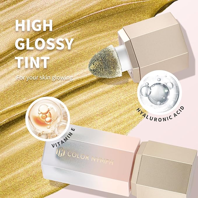 Color Nymph Gel Liquid Highlighter For Face Eye Body, Chameleon Makeup Glitter Highlighter Shimmer Highlighters Makeup With Sponge Tip For Girls Glow Make up - 04# Gold
