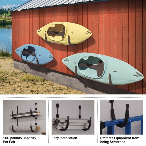 RAD Sportz 4-Pack of Kayak Storage Hook Sets - Kayak Wall Mount Hangers with 100lb Capacity Per Pair for Paddleboards, Surfboards, or Snowboards