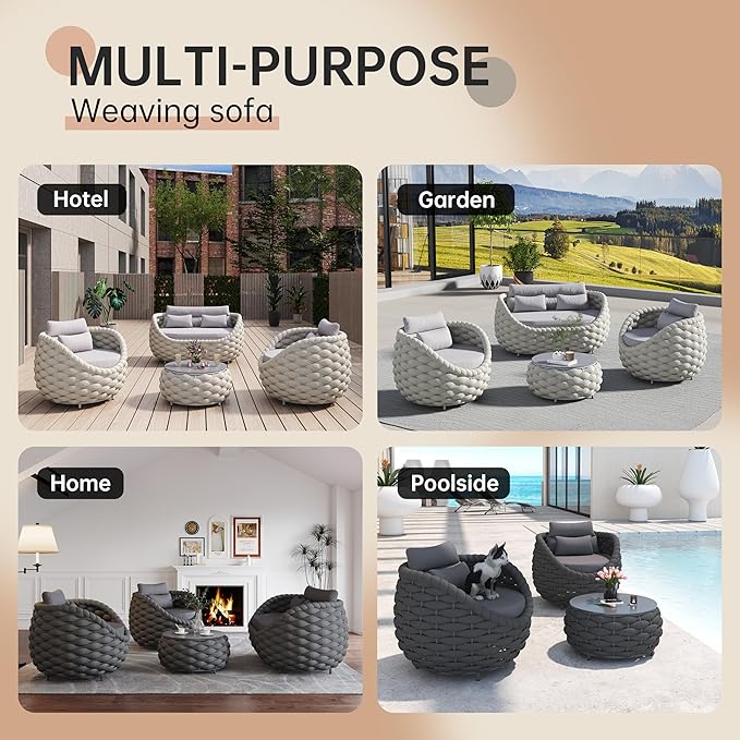 ercimi 4 Pieces Set Aluminum Outdoor&Indoor Sofa, Modern Patio Furniture Set Conversation Set with Soft Cushion and Coffee Table for Balcony Garden，Grey