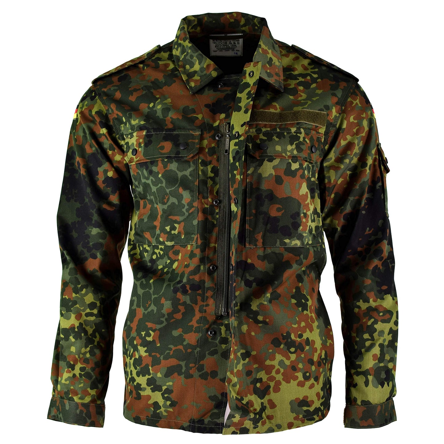 Original GERMAN ARMY JACKET ZIPPED fleck-tarn camouflage tactical combat BW military issue field shirt (Large short)