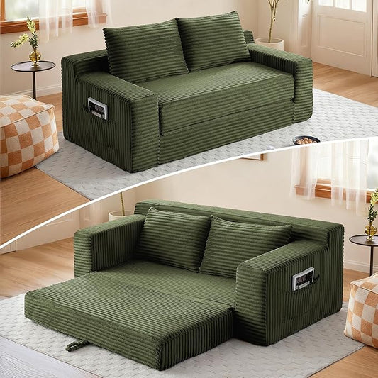 73" Convertible Sofa Bed, 2 in 1 Folding Couch Bed, Boneless Couch in a Box, Cloud Loveseat Sleeper, Fold Out Comfy Floor Futon Sofa with 2 Pillows for Living Room Bedroom, No Assembly (Green, 73")