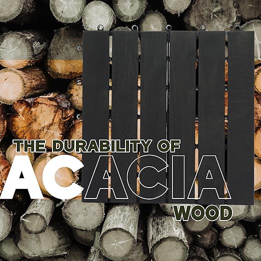 VICTORY RELAX Acacia Wood Decking Tiles 27PCS - Easy Snap Interlocking Deck Tiles for Patio Poolside Balcony Decor - All Weather Waterproof Flooring for Indoor & Outdoor (Round Joints)