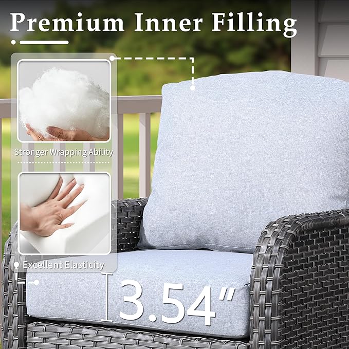 CAODOC 6-Piece Wicker Patio Furniture Set, All-Weather Rattan Conversation Bistro Loveseat Chair and Table Set for Backyard, Balcony and Deck with Soft Cushions and Metal Table(Grey)