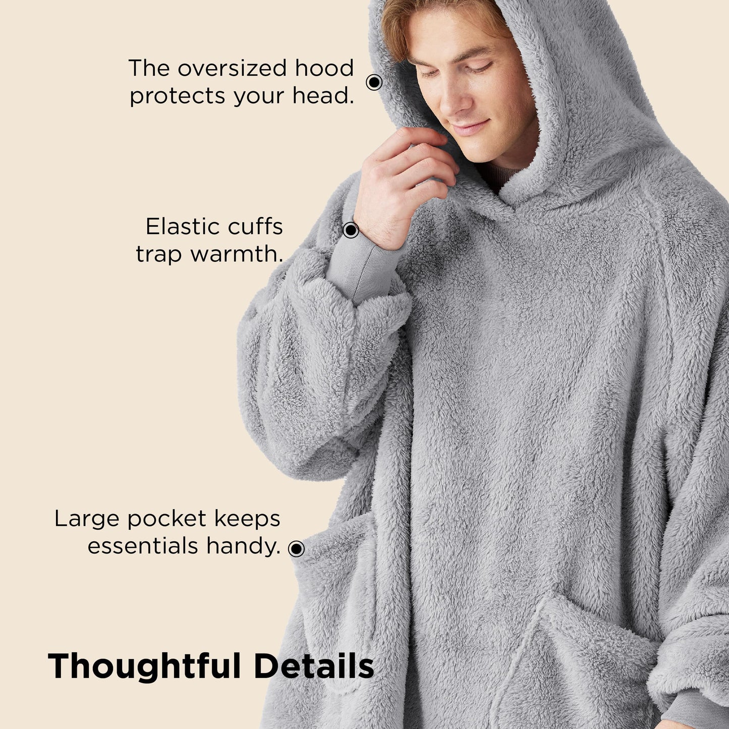 Bedsure Wearable Blanket Hoodie - Gifts for Girlfriend, Warm Cozy Fluffy Birthday Present ideas for Wife, Soft Sweatshirt Gifts for Women Oversized Hooded Blankets With Sleeves, Grey