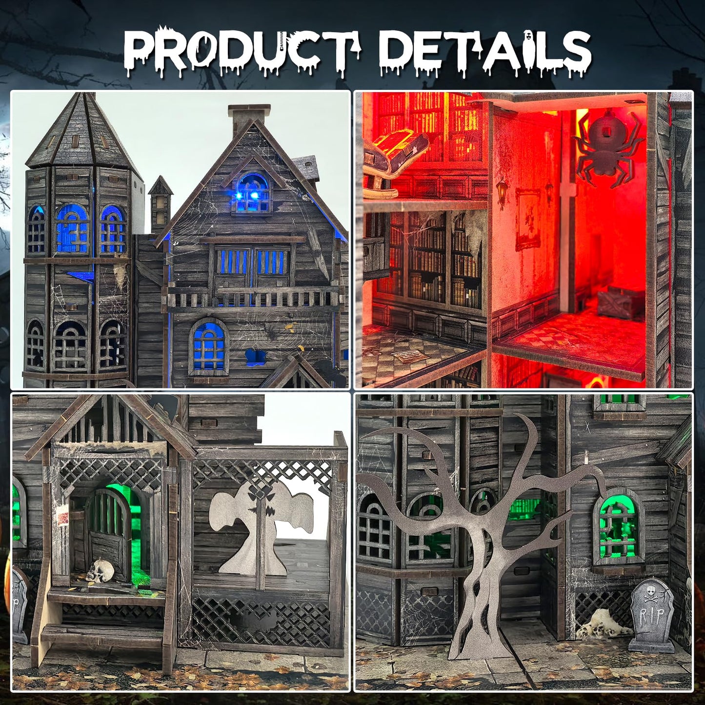 DIY Miniature House Kits for Adults - Haunted House 3D Wooden Puzzle for Teens, Decorative Bookends for Office, Home, Desk, Mini Tiny Dollhouse Kit Ideal for Halloween, Christmas, Friends, Kids, Boys