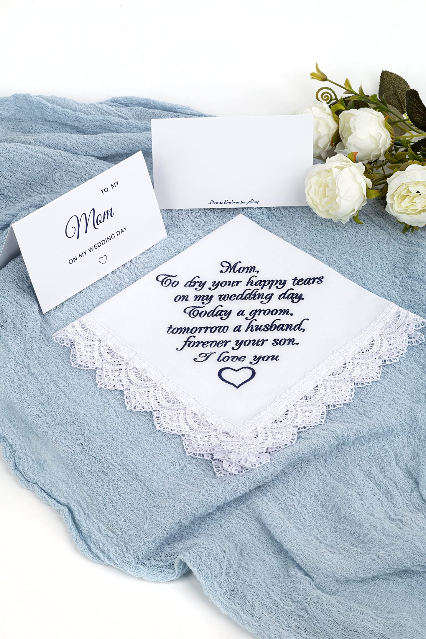 Mother of the Groom Handkerchief From Son Embroidered Wedding gifts for Mother from Groom Wedding Keepsake for Groom's Mom Sentimental Wedding Gifts for Parents (Mother of the Groom)